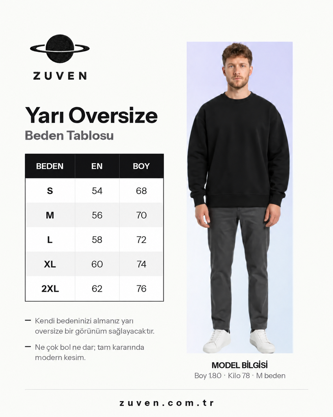 ZUVEN sweatshirt beden tablosu